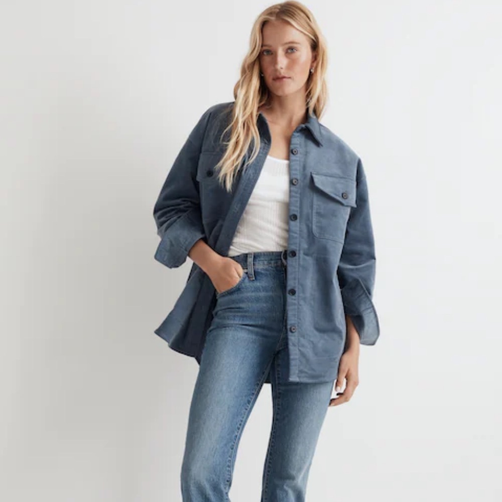 NWOT Madewell Corduroy Twill Oversized Shirt-Jacket Blue | Women’s Size M